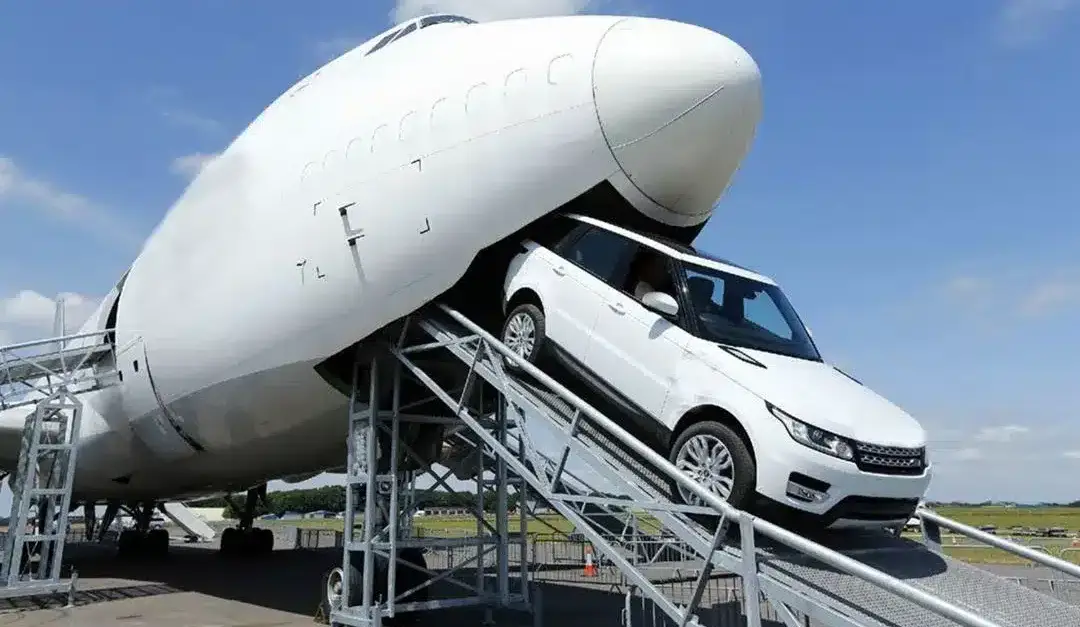 Car being loaded onto an aircraft for air freight from Dubai