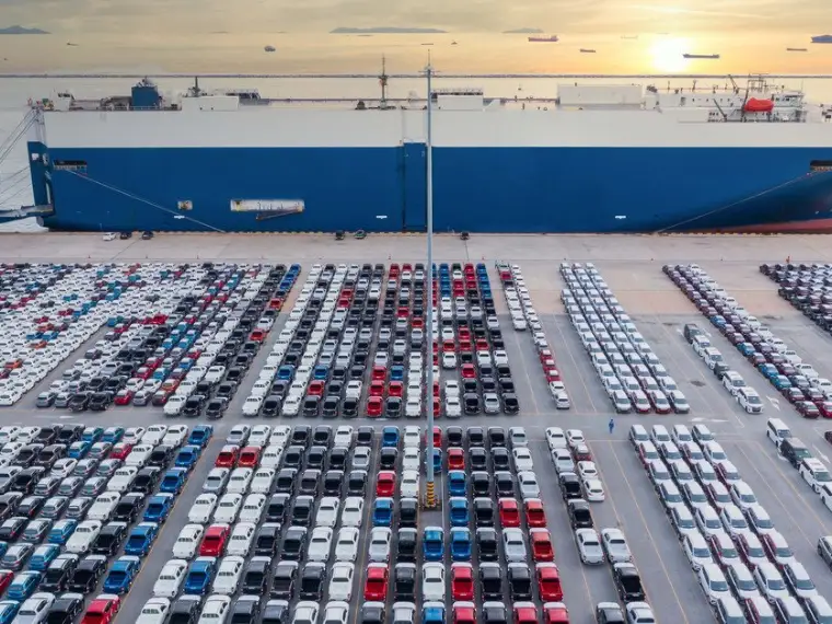 Vehicles at the port awaiting automobile shipping from Dubai